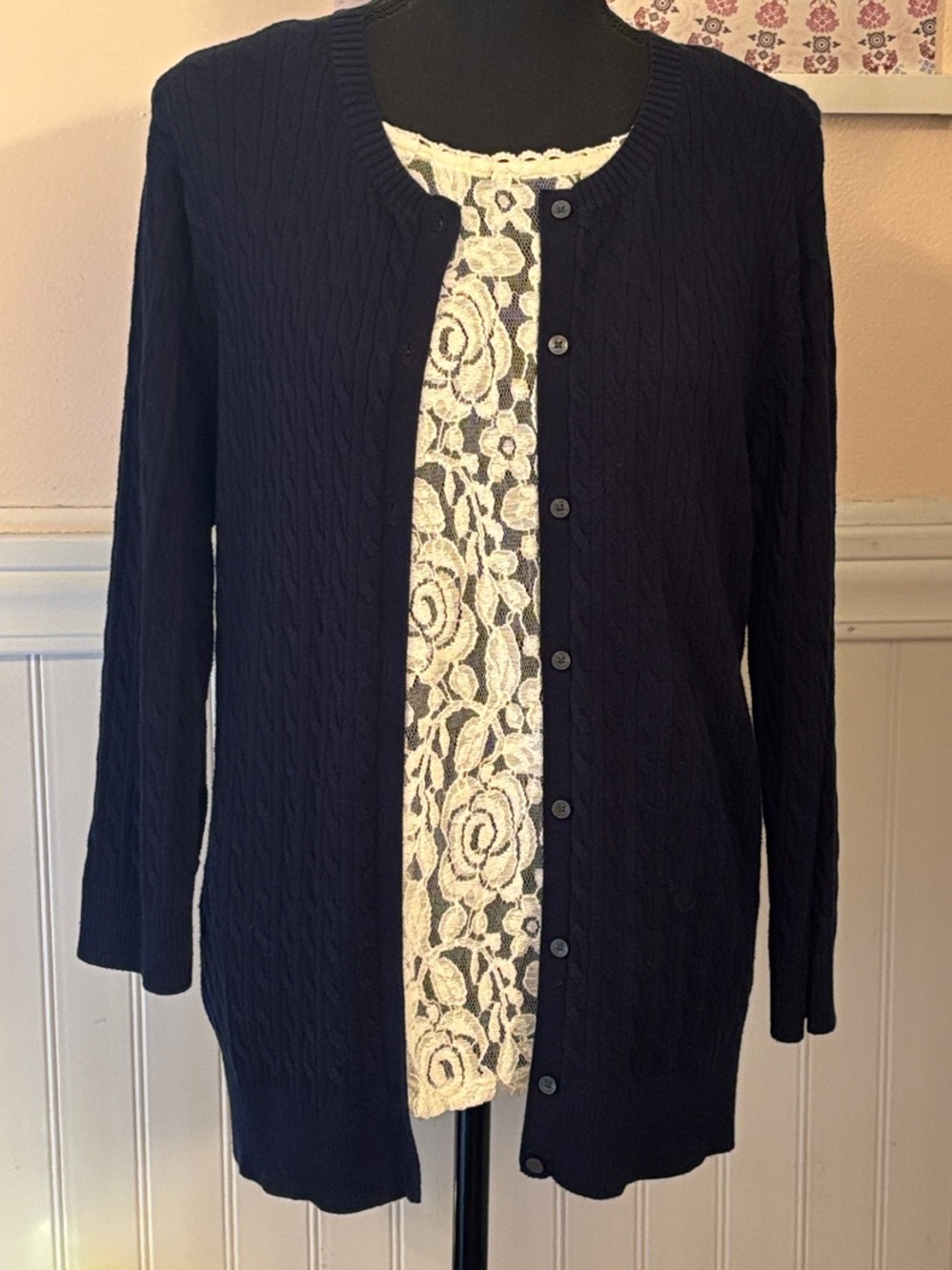 Tommy Hilfiger Navy Cable-Knit Button Cardigan
